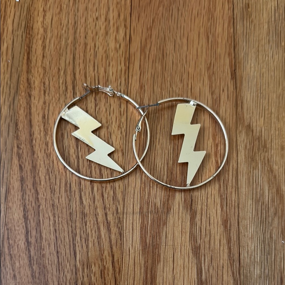 Gold Lightning Bolt Hoop Earrings